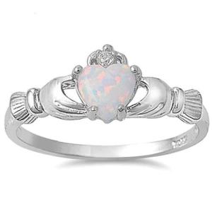 Sterling Silver Irish Claddagh White Opal Ring Size 8