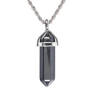 Reiki Chakra Hematite Gemstone Pendant Necklace with Gift Box