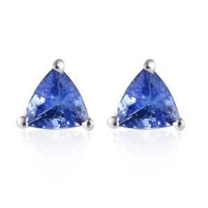 Blue Tanzanite Solitaire Stud Birthstone Earrings Silver Gemstone
