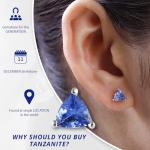 Blue Tanzanite Solitaire Stud Birthstone Earrings Silver Gemstone