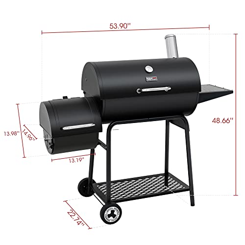 30-Inch Barrel Charcoal Grill with Offset Smoker, 811 Sq In