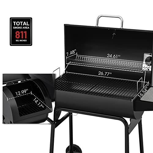 30-Inch Barrel Charcoal Grill with Offset Smoker, 811 Sq In