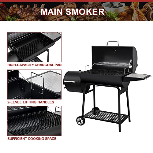 30-Inch Barrel Charcoal Grill with Offset Smoker, 811 Sq In