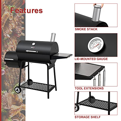 30-Inch Barrel Charcoal Grill with Offset Smoker, 811 Sq In
