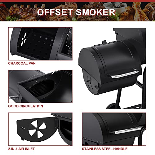 30-Inch Barrel Charcoal Grill with Offset Smoker, 811 Sq In