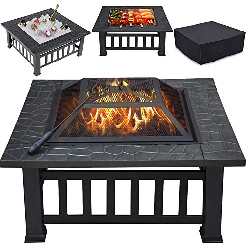 Yaheetech 32in Square Metal Fire Pit Table: Multifunctional