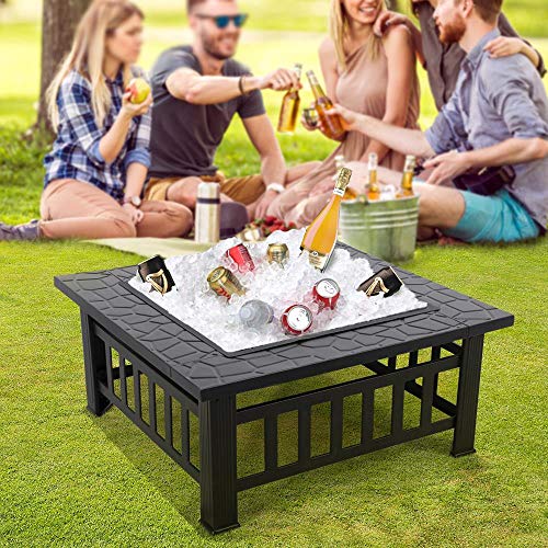 Yaheetech 32in Square Metal Fire Pit Table: Multifunctional
