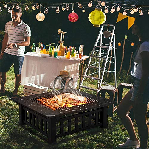 Yaheetech 32in Square Metal Fire Pit Table: Multifunctional