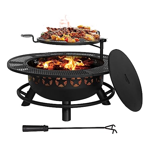 Hykolity 35" Fire Pit BBQ Grill with Cooking Grate