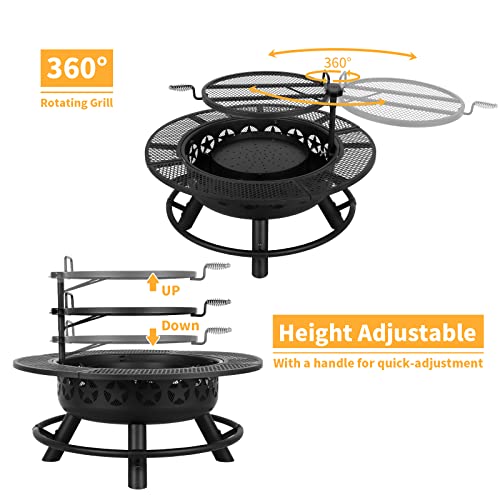 Hykolity 35" Fire Pit BBQ Grill with Cooking Grate