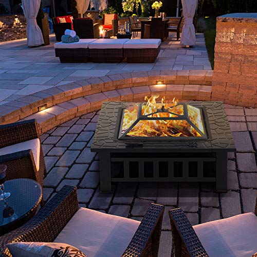 Yaheetech 32in Square Metal Fire Pit Table: Multifunctional