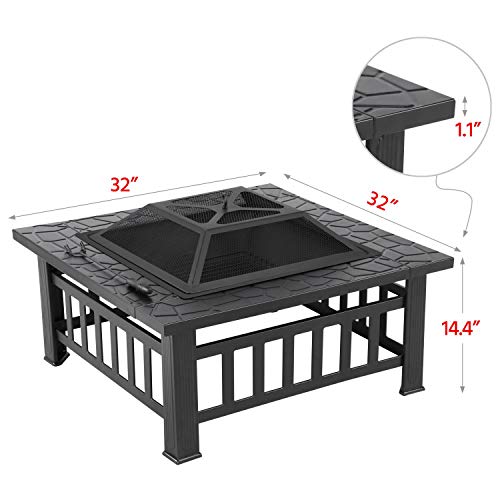 Yaheetech 32in Square Metal Fire Pit Table: Multifunctional