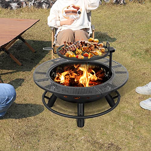 Hykolity 35" Fire Pit BBQ Grill with Cooking Grate
