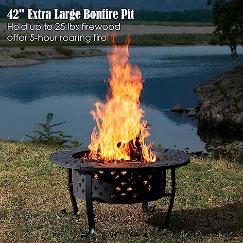 PAPABABE 42" Outdoor Fire Pit with 2 Grill