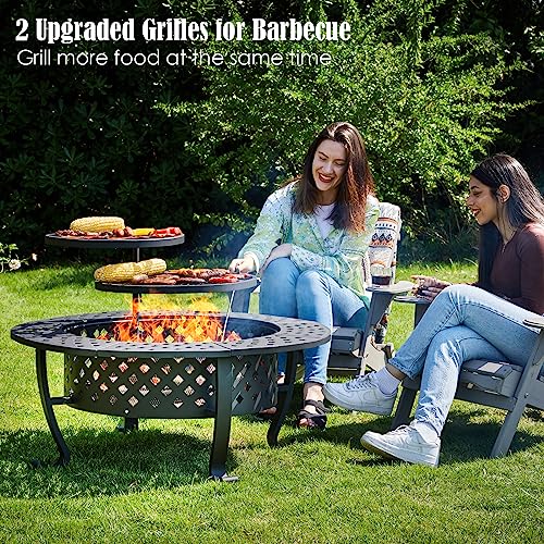 PAPABABE 42" Outdoor Fire Pit with 2 Grill