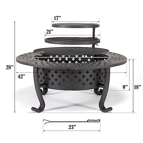 PAPABABE 42" Outdoor Fire Pit with 2 Grill