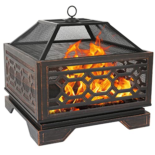 Hykolity 26" Outdoor Fire Pit Square with Cooking Grate