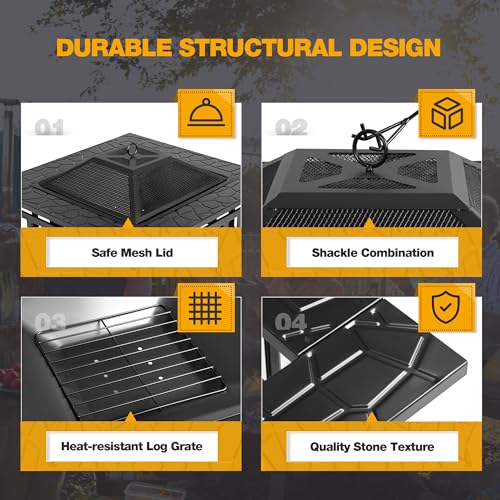 Devoko 32" Metal Outdoor Fire Pit BBQ Table