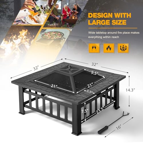 Devoko 32" Metal Outdoor Fire Pit BBQ Table