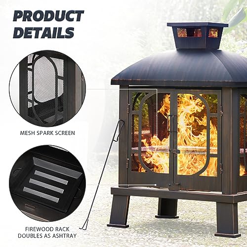 PAPABABE 45" Wood Burning Chimney Firepit for Backyard BBQ