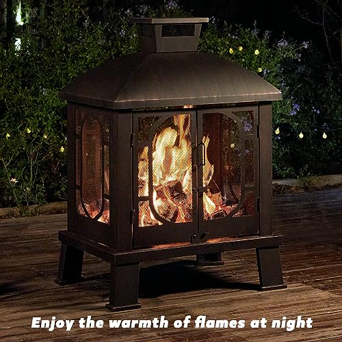 PAPABABE 45" Wood Burning Chimney Firepit for Backyard BBQ