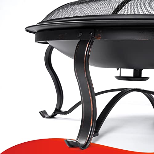 SINGLYFIRE 29 inch Fire Pits for Outside Firepit Outdoor Wood Burning Bonfire Pit Steel Firepit Bowl for Patio Backyard Camping,with Ash Plate,Spark Screen,Log Grate,Poker, bronze