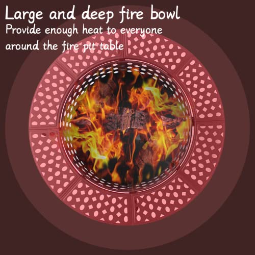 OutVue 36 Inch Fire Pit with 2 Grills & Round Table for Patio & Picnic