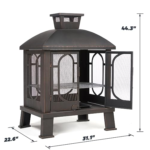 PAPABABE 45" Wood Burning Chimney Firepit for Backyard BBQ