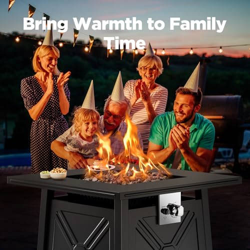 Ciays 28 Inch Gas Fire Pit Table, 50,000 BTU Propane Fire Pits for Outsides with Steel Lid and Lava Rock, 2 in 1 Square Firepit Table for Gatherings Parties on Patio Deck Garden Backyard