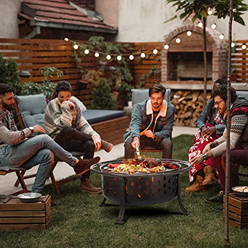 SINGLYFIRE 36 Inch Fire Pits for Outside Large Outdoor Wood Burning Crossweave firepit Heavy Duty Steel Bronze Bonfire Pit for Patio Backyard Garden with BBQ Grate,Spark Screen,Log Grate,Poker
