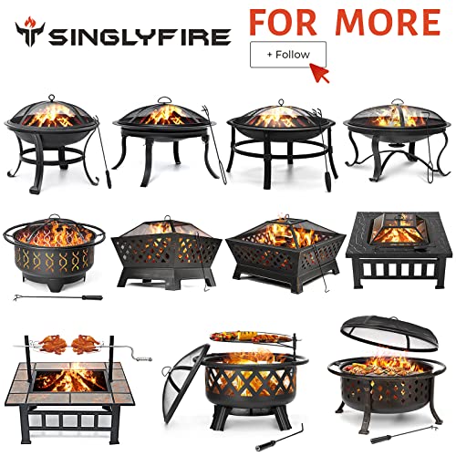 SINGLYFIRE 29 inch Fire Pits for Outside Firepit Outdoor Wood Burning Bonfire Pit Steel Firepit Bowl for Patio Backyard Camping,with Ash Plate,Spark Screen,Log Grate,Poker, bronze