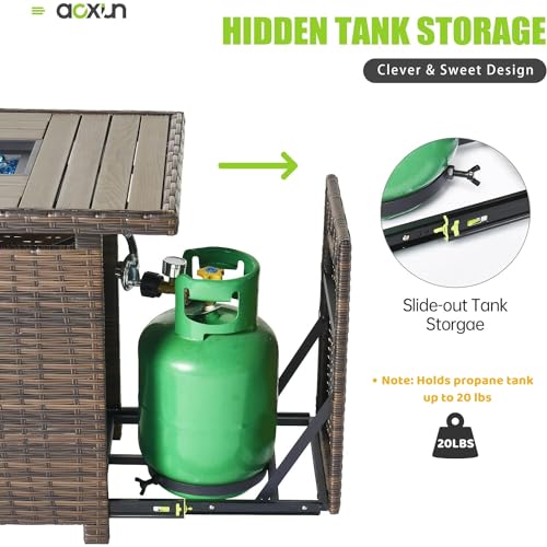 Aoxun Propane Fire Pit Table with Storage, 40 in CSA Propane Fire Table Rectangular, Auto Ignition Gas Fire Pit for Outside Patio Deck, Oxford Cover, Brown Wicker…