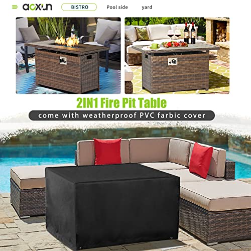 Aoxun Propane Fire Pit Table with Storage, 40 in CSA Propane Fire Table Rectangular, Auto Ignition Gas Fire Pit for Outside Patio Deck, Oxford Cover, Brown Wicker…