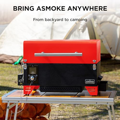 ASMOKE Portable Pellet Grill & Smoker - Red, 256 sq