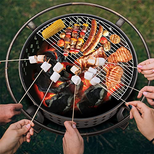 SINGLYFIRE 36 Inch Fire Pits for Outside Large Outdoor Wood Burning Crossweave firepit Heavy Duty Steel Bronze Bonfire Pit for Patio Backyard Garden with BBQ Grate,Spark Screen,Log Grate,Poker