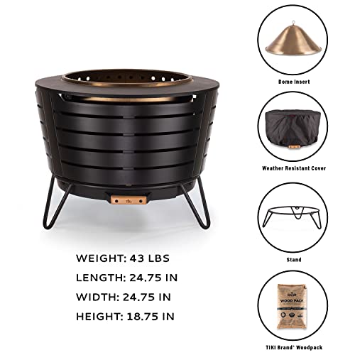 TIKI Brand Smokeless 25 in. Patio Fire Pit, Wood Burning Outdoor Fire Pit - Includes Wood Pack, Modern Design with Removable Ash Pan and Weather Resistant Cover, Black