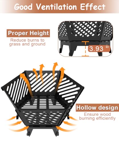 Waaliji 22.5 Inch Portable Plug Fire Pit for Camping, Detachable Outdoor Wood Burning Firepit with Travel Bag for Outside Patio Heating, Picnic, Bonfire and BBQ, Diagonal Hollow Style