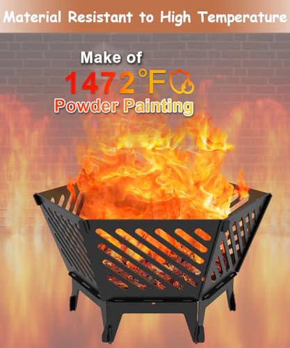 Waaliji 22.5 Inch Portable Plug Fire Pit for Camping, Detachable Outdoor Wood Burning Firepit with Travel Bag for Outside Patio Heating, Picnic, Bonfire and BBQ, Diagonal Hollow Style