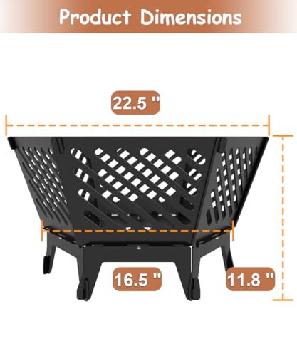 Waaliji 22.5 Inch Portable Plug Fire Pit for Camping, Detachable Outdoor Wood Burning Firepit with Travel Bag for Outside Patio Heating, Picnic, Bonfire and BBQ, Diagonal Hollow Style