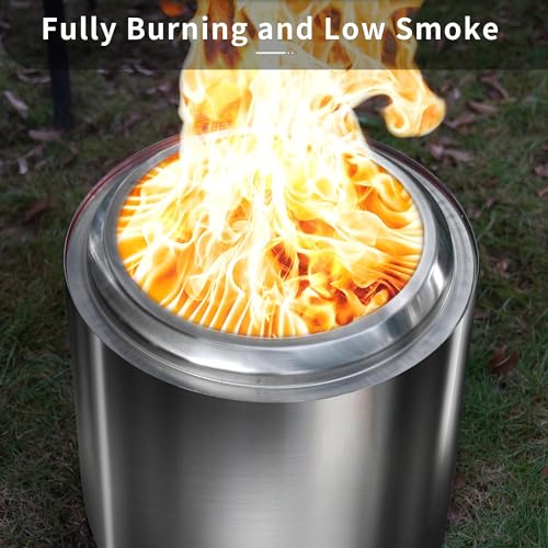 OutVue 15 inch Stainless Steel Smokeless Fire Pit, Portable Outdoor Smokeless Firepit, Wood Burning Fire Pits for Camping, Bonfire, Low Smoke Firepit for Outside(15 inch)
