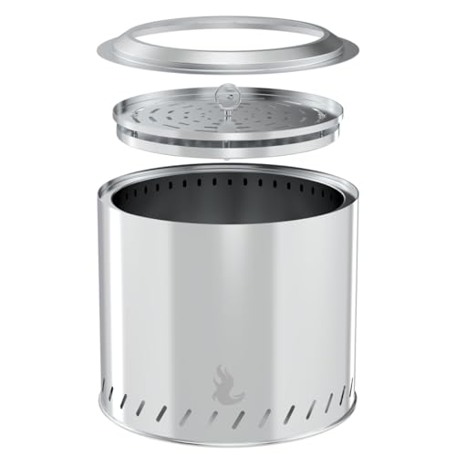 OutVue 15 inch Stainless Steel Smokeless Fire Pit, Portable Outdoor Smokeless Firepit, Wood Burning Fire Pits for Camping, Bonfire, Low Smoke Firepit for Outside(15 inch)