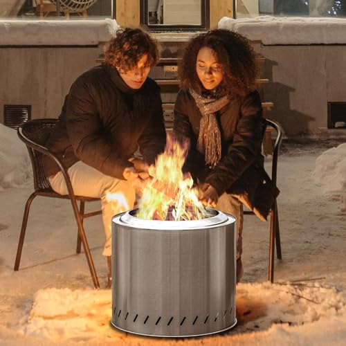 OutVue 15 inch Stainless Steel Smokeless Fire Pit, Portable Outdoor Smokeless Firepit, Wood Burning Fire Pits for Camping, Bonfire, Low Smoke Firepit for Outside(15 inch)