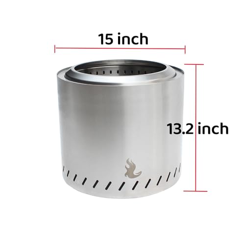 OutVue 15 inch Stainless Steel Smokeless Fire Pit, Portable Outdoor Smokeless Firepit, Wood Burning Fire Pits for Camping, Bonfire, Low Smoke Firepit for Outside(15 inch)