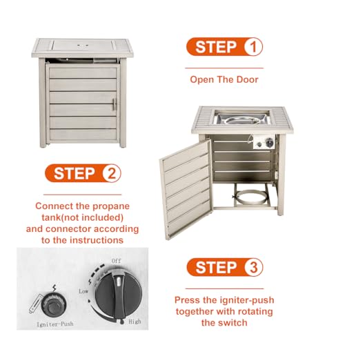 OutVue 28 Inch Propane Fire Pit Table, Outdoor Gas Fire Pits with Lid & Lava Rock, 50000 BTU Firepit for Dinning, Party in Outside, Patio, Garden or Yard (Grey)