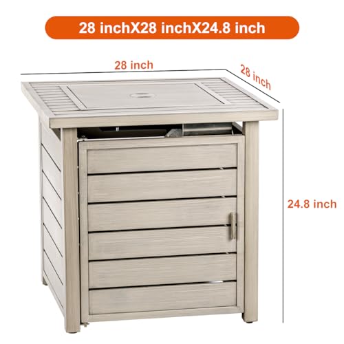 OutVue 28 Inch Propane Fire Pit Table, Outdoor Gas Fire Pits with Lid & Lava Rock, 50000 BTU Firepit for Dinning, Party in Outside, Patio, Garden or Yard (Grey)