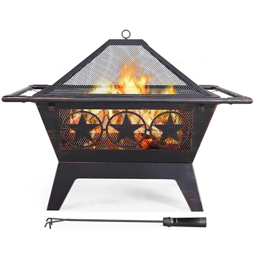 Yaheetech 32in Square Wood Burning Fire Pit Bonfire