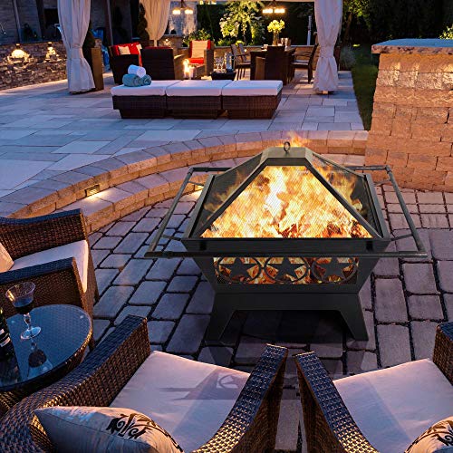 Yaheetech 32in Square Wood Burning Fire Pit Bonfire
