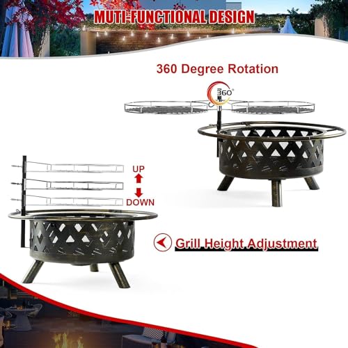 Aoxun 30in Fire Pit Grill Combo Outdoor Black