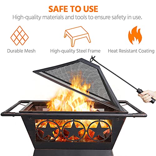 Yaheetech 32in Square Wood Burning Fire Pit Bonfire