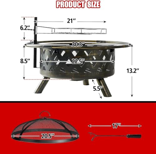 Aoxun 30in Fire Pit Grill Combo Outdoor Black
